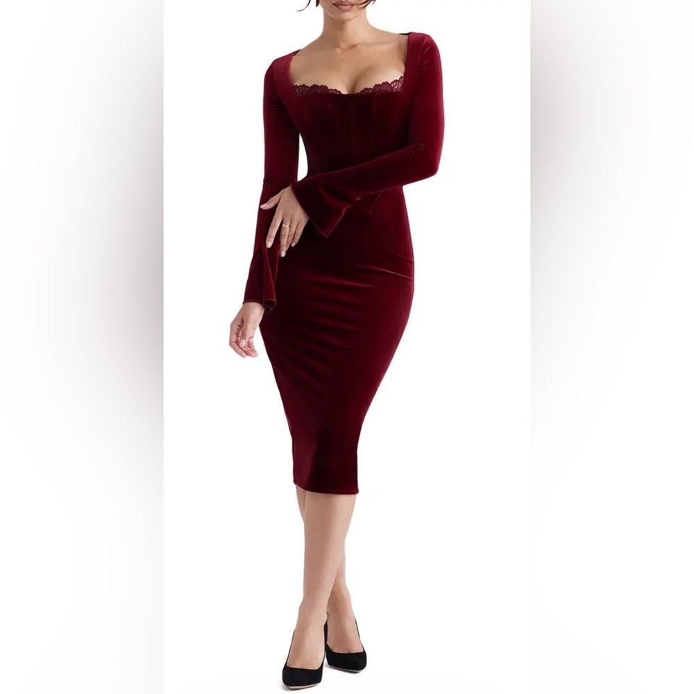 House of CB Burgundy Velvet Dress